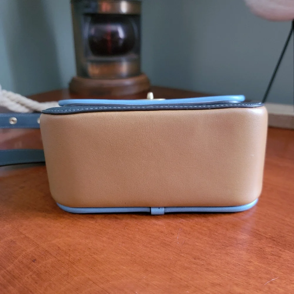 Coach 89126 Rambler 16 Colorblock Tan Blue Pink Leather Crossbody Bag